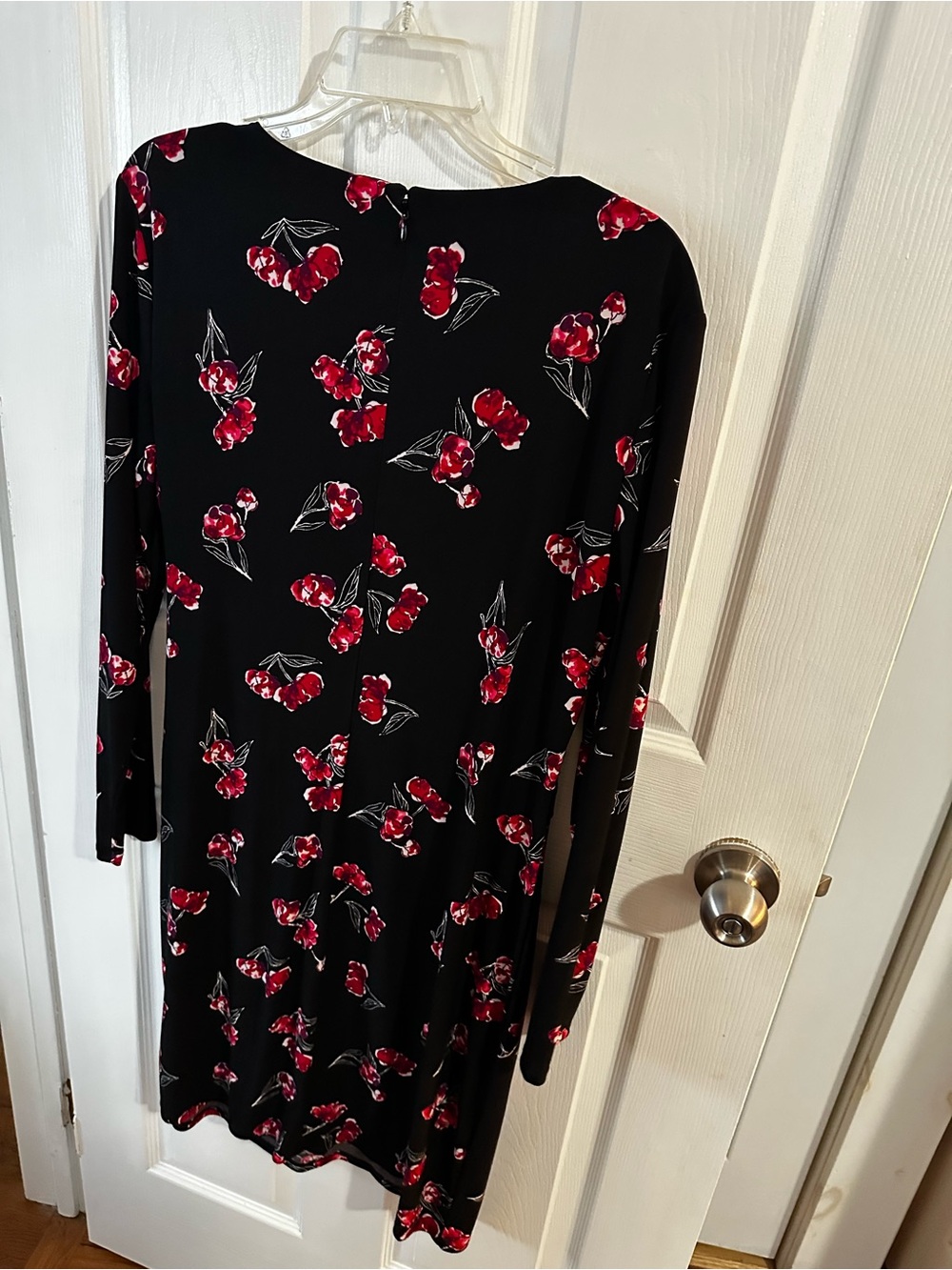 American Living Black Long Sleeve Dress with Red Floral Pattern